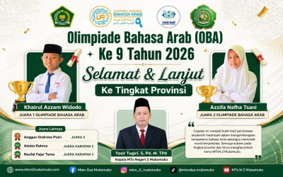 Siswa MTsN 2 Mukomuko Raih Prestasi pada Olimpiade Bahasa Arab Nasional Ke-9 Tingkat Kabupaten, Dua Siswa Lolos ke Provinsi